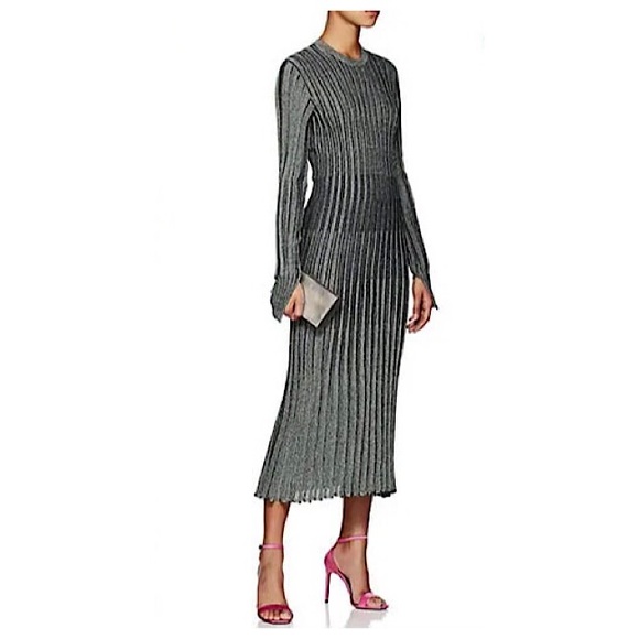 Cedric Charlier Rib Knit Metallic Midi Dress